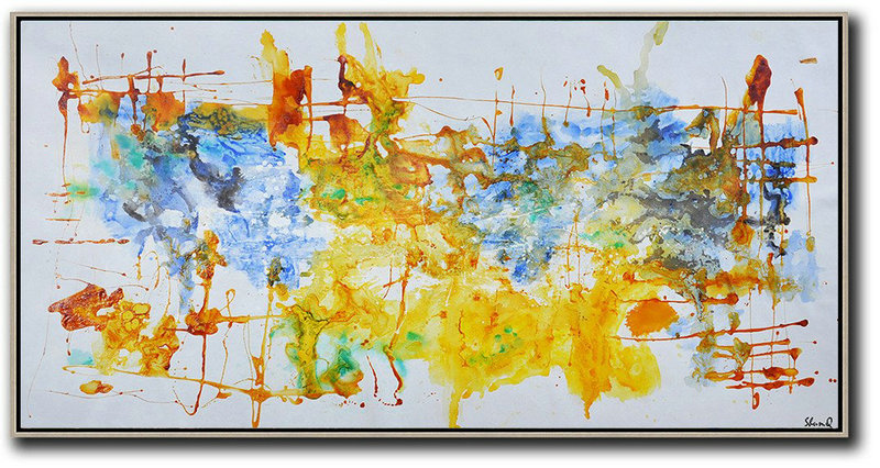 Contemporary Oil Painting,Large Wall Canvas Paintings,Grey,Blue,Yellow